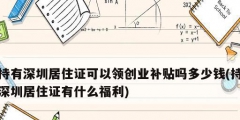 持有深圳居住證可以領創業補貼嗎多少錢(持深圳居住證有什么福利)