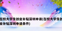 在校大學生創業補貼深圳申請(在校大學生創業補貼深圳申請條件)