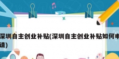 深圳自主創業補貼(深圳自主創業補貼如何申請)