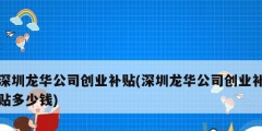 深圳龍華公司創業補貼(深圳龍華公司創業補貼多少錢)