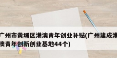 廣州市黃埔區港澳青年創業補貼(廣州建成港澳青年創新創業基地44個)