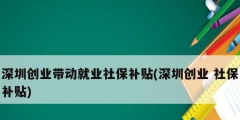 深圳創業帶動就業社保補貼(深圳創業 社保補貼)