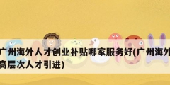 廣州海外人才創業補貼哪家服務好(廣州海外高層次人才引進)