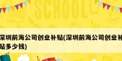 深圳前海公司創業補貼(深圳前海公司創業補貼多少錢)