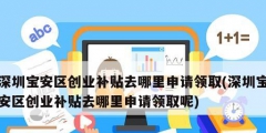 深圳寶安區創業補貼去哪里申請領取(深圳寶安區創業補貼去哪里申請領取呢)