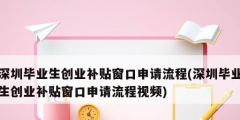 深圳畢業生創業補貼窗口申請流程(深圳畢業生創業補貼窗口申請流程視頻)